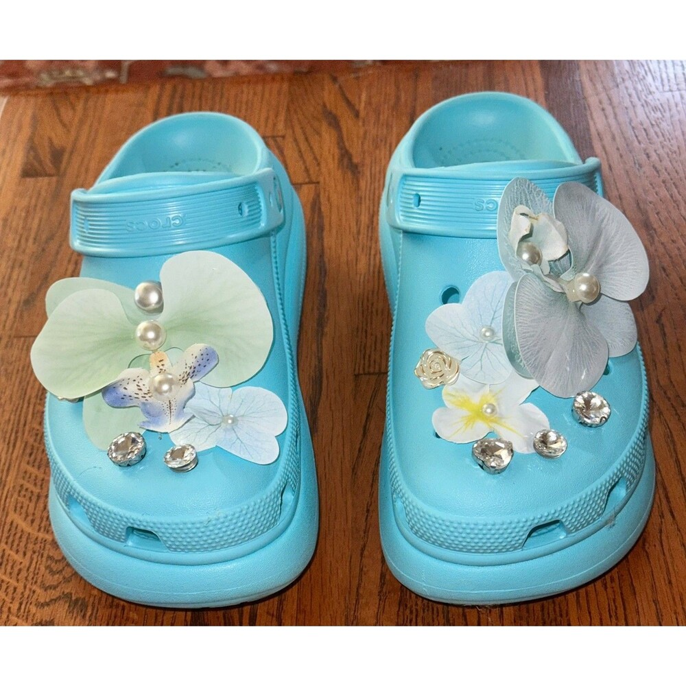 Bling Crocs embellished jibbitz Platform Clog In Purple W8